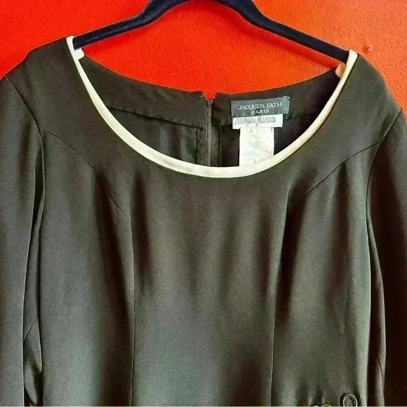 Vintage Jacques Fath Paris Neiman Marcus back and white silk dress size 12 - Picture 10 of 11